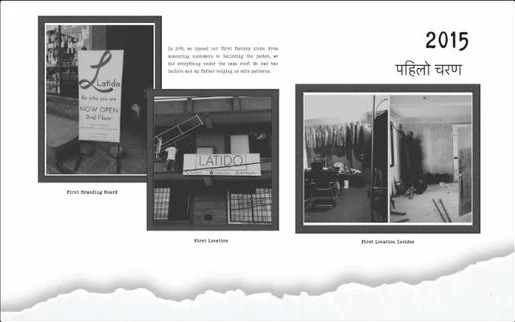 Lookbook page: the first branding board, the first location and the room inside
